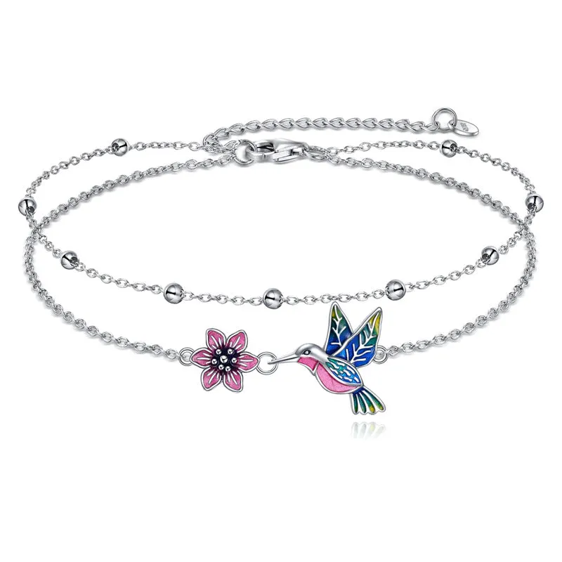 Sterling Silver Hummingbird Layered Anklet