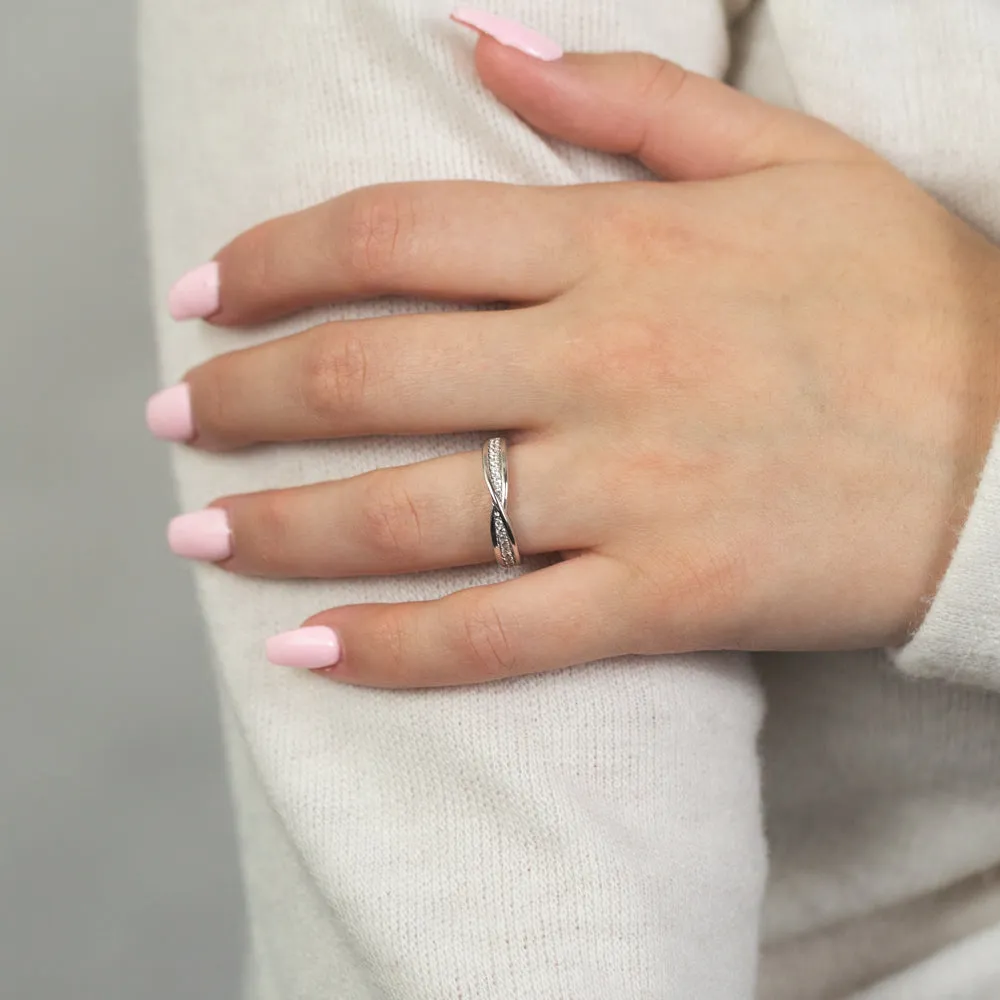 Sterling Silver Zirconia Fancy Crossover Ring