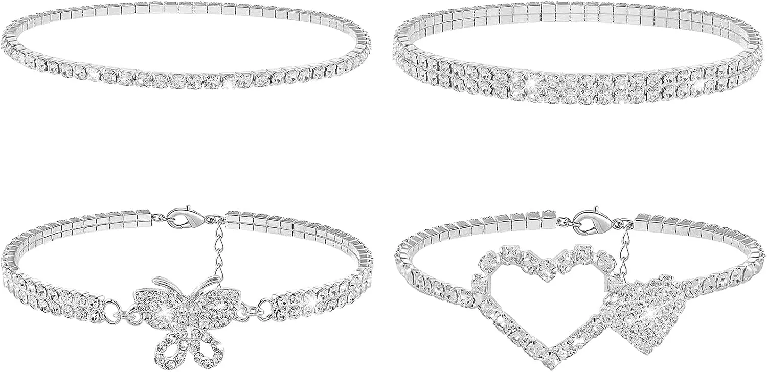 Suyi Ankle Bracelets for Women Rhinestone Stretch Anklets Crystal Elastic Foot Chain