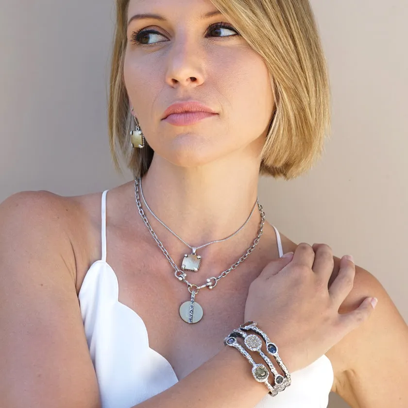 Tat2 Design's Vintage Silver Mini Crystal Bar & Wilhelmina Coin Horsebit Necklace