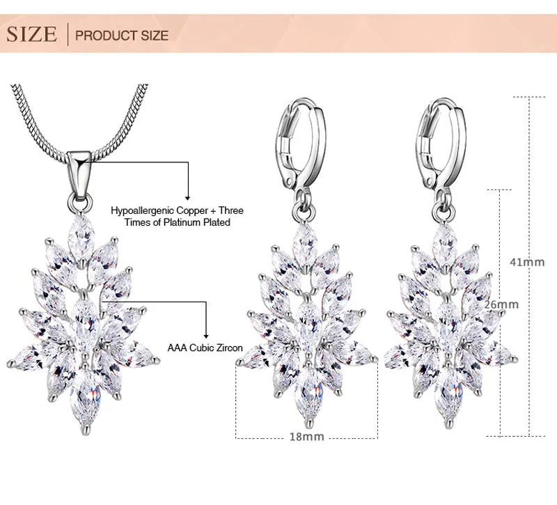 Top Zircon Jewelry Sets for Women Trendy Silver Plated Cubic Zircon Necklace Hoop Earrings Jewelry Sets Fashion Women Sets