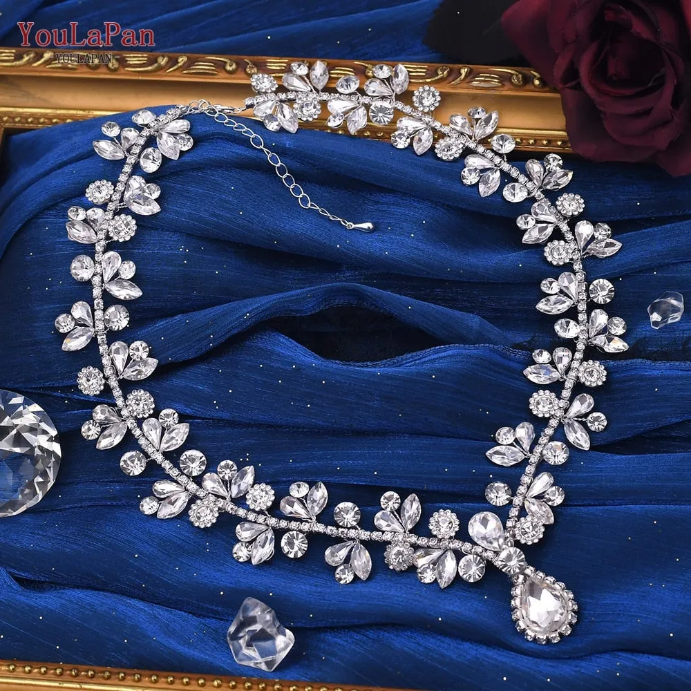 TOPQUEEN HN02 Fashion Rhinestone Choker Necklace for Bride Woman Wedding Accessories Water Drop Chain Pendant Chokers Jewelry