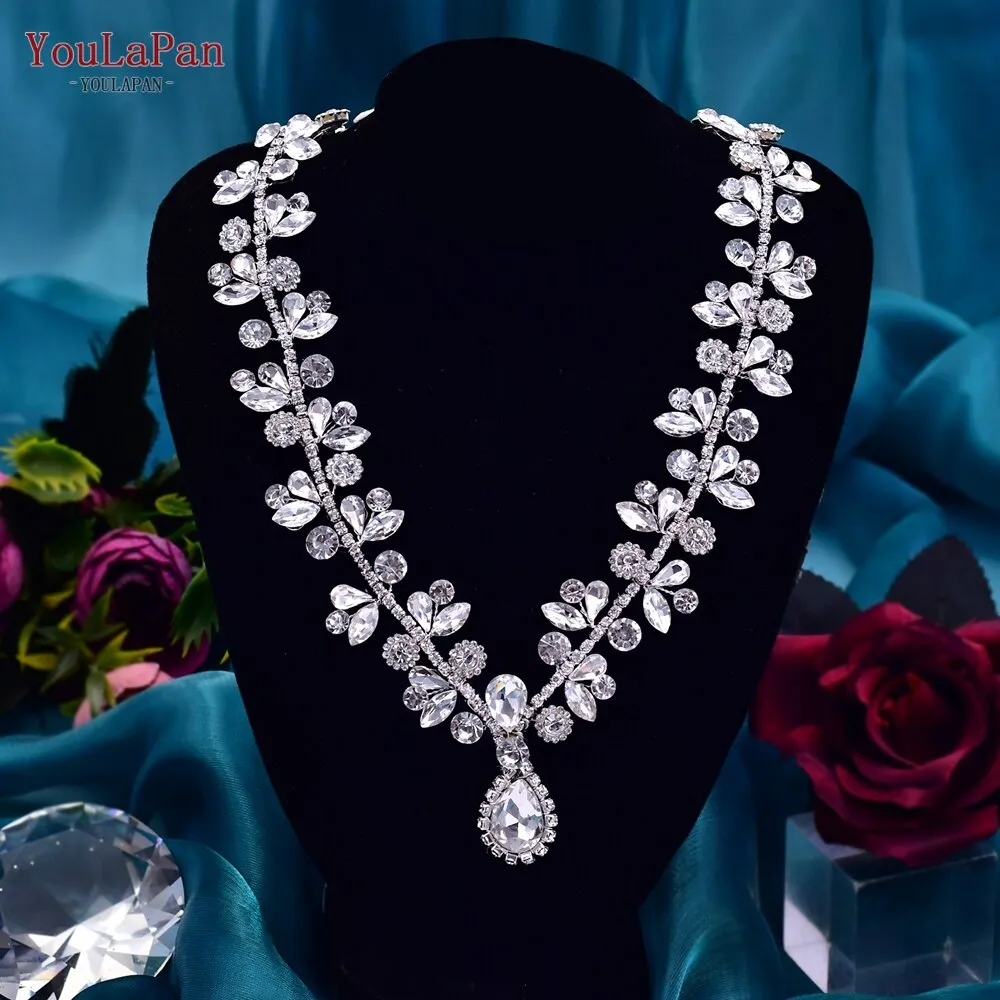 TOPQUEEN HN02 Fashion Rhinestone Choker Necklace for Bride Woman Wedding Accessories Water Drop Chain Pendant Chokers Jewelry