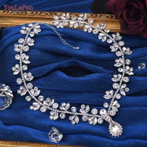 TOPQUEEN HN02 Fashion Rhinestone Choker Necklace for Bride Woman Wedding Accessories Water Drop Chain Pendant Chokers Jewelry