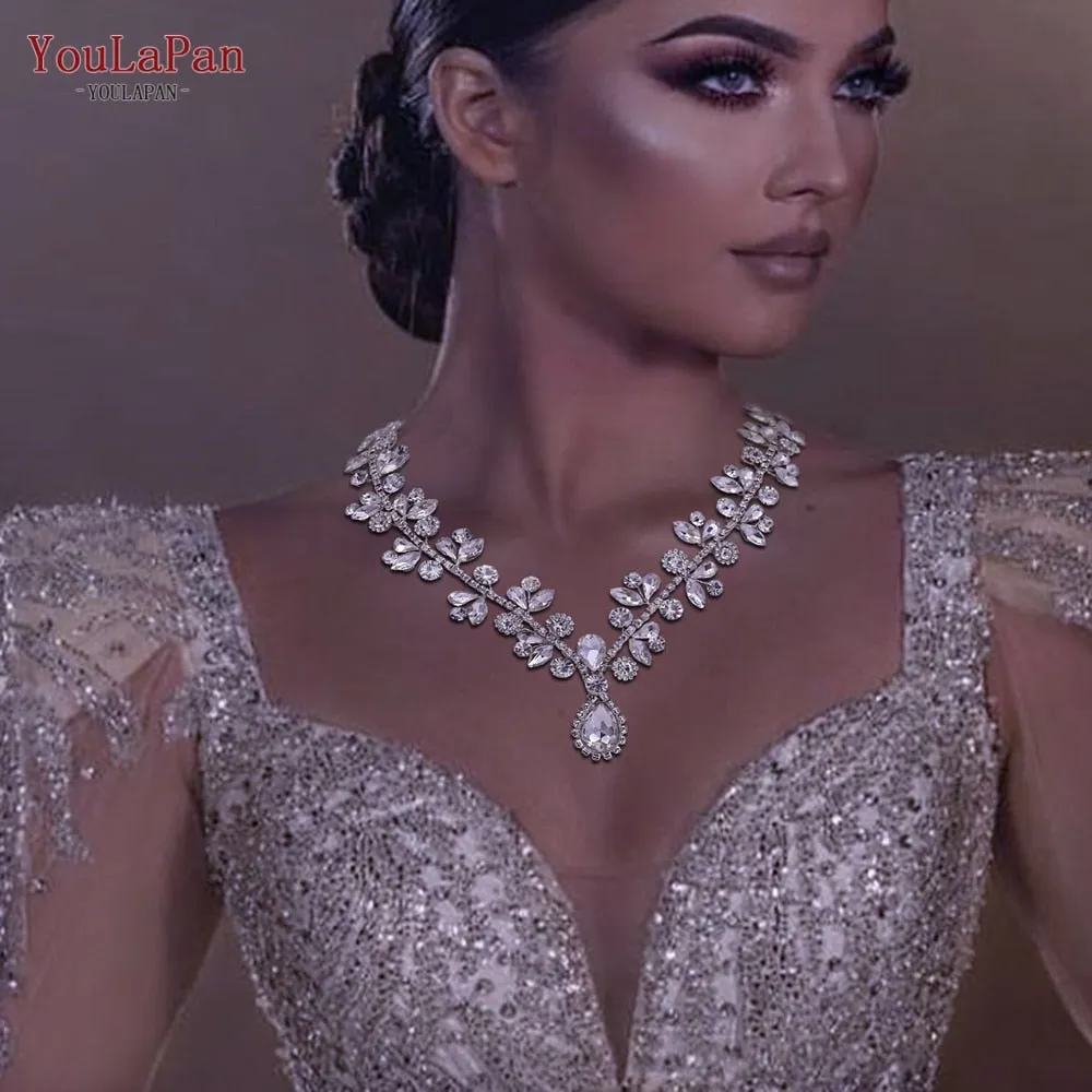 TOPQUEEN HN02 Fashion Rhinestone Choker Necklace for Bride Woman Wedding Accessories Water Drop Chain Pendant Chokers Jewelry