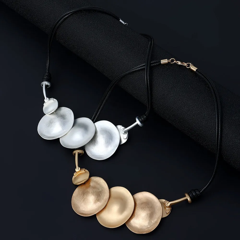 Trendy Multi Circles Pendant Chokers Leather Necklace for Women - Design Jewelry 60cm