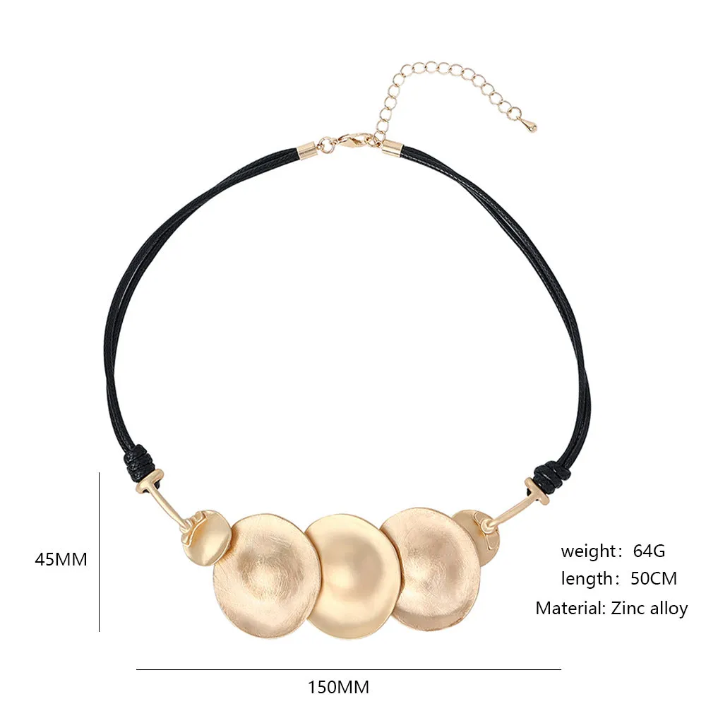 Trendy Multi Circles Pendant Chokers Leather Necklace for Women - Design Jewelry 60cm
