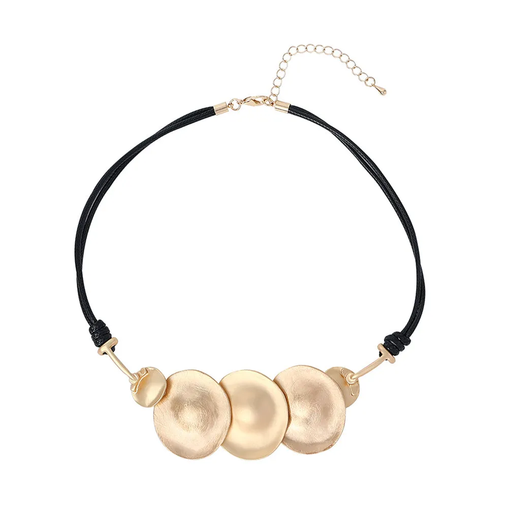 Trendy Multi Circles Pendant Chokers Leather Necklace for Women - Design Jewelry 60cm