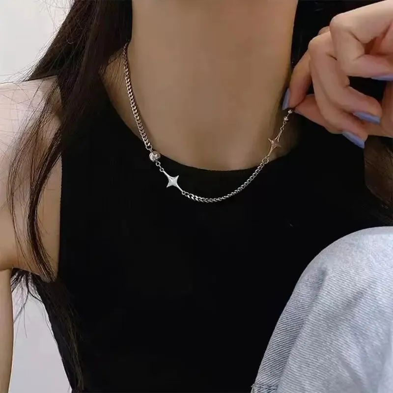 Unisex Double Layer Zircon Star Necklace