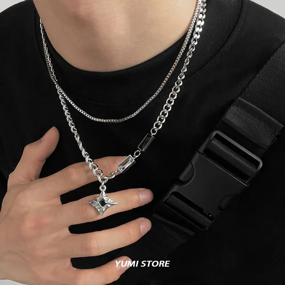 Unisex Double Layer Zircon Star Necklace