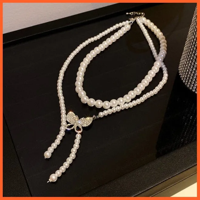 Vintage Choker Weave Pearls Red Heart Beaded Rhinestone Necklace For Women