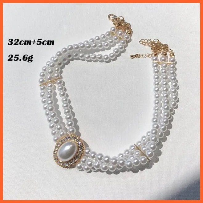 Vintage Choker Weave Pearls Red Heart Beaded Rhinestone Necklace For Women