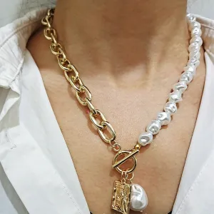 Vintage Irregular Pearl Lock Chains Necklace
