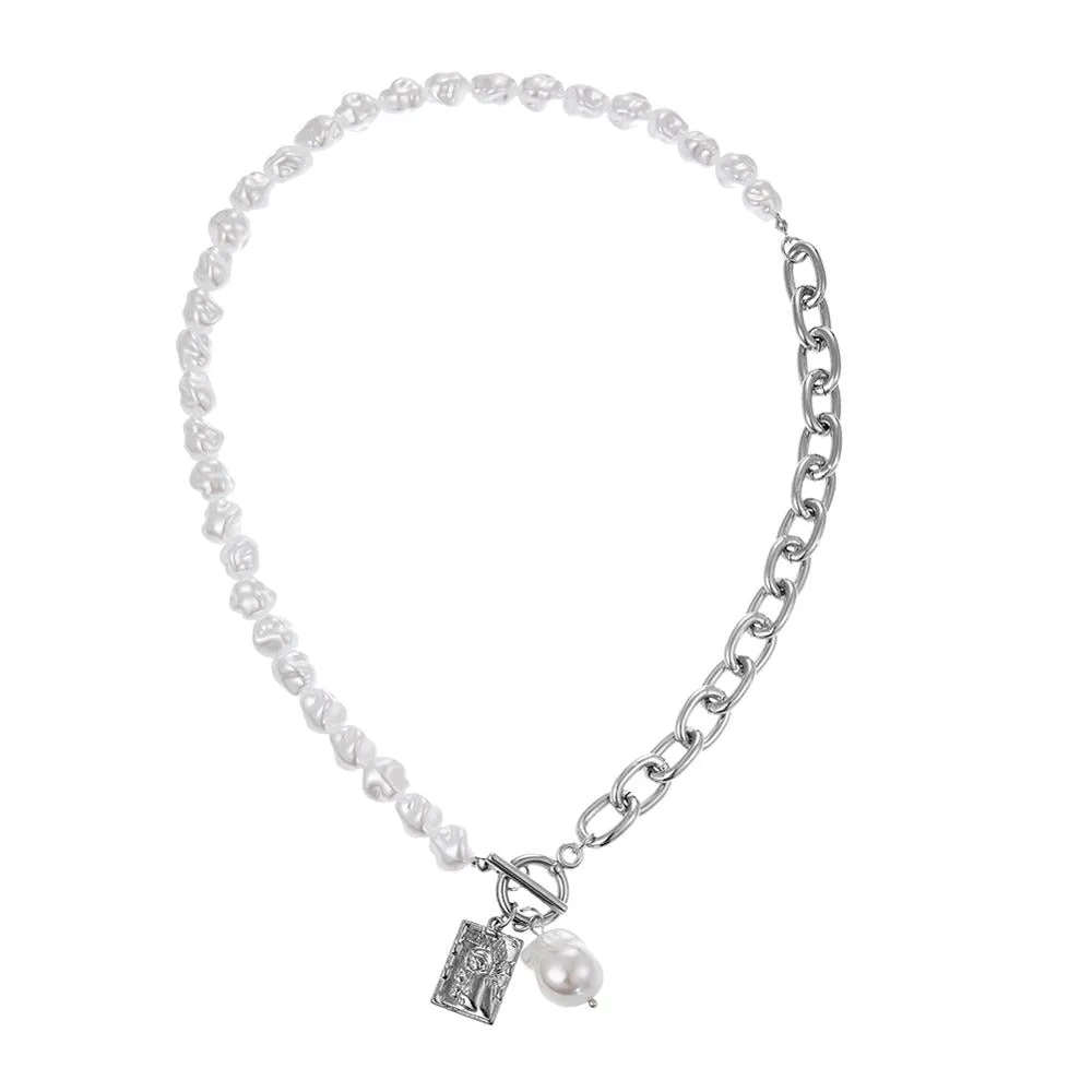 Vintage Irregular Pearl Lock Chains Necklace