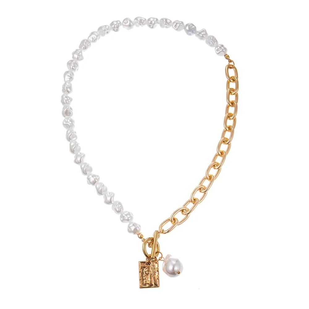 Vintage Irregular Pearl Lock Chains Necklace