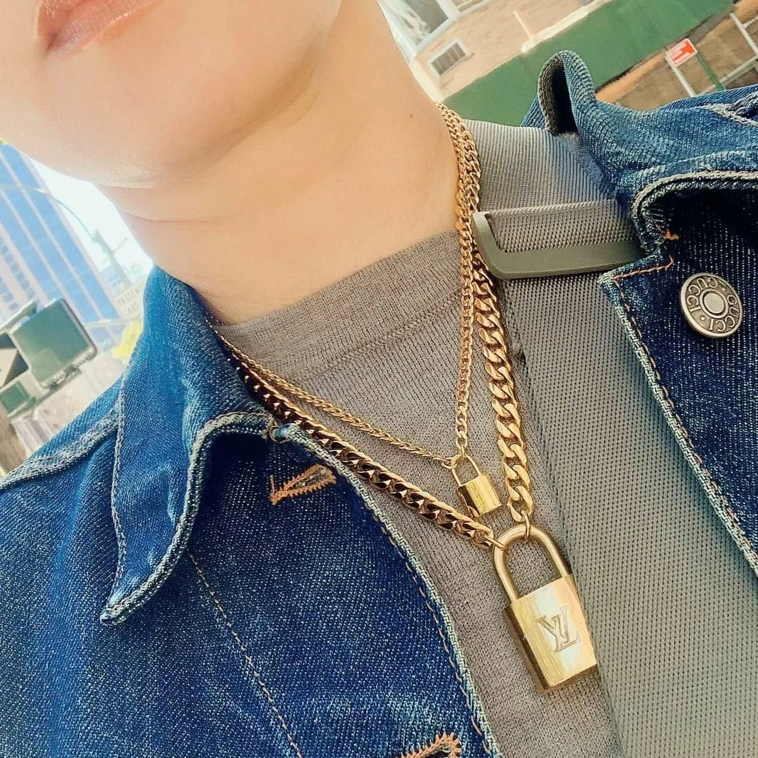 Vintage Lock and Key Cuban Chain Necklaces Set