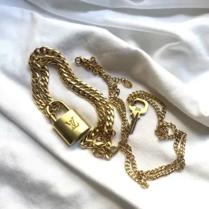 Vintage Lock and Key Cuban Chain Necklaces Set