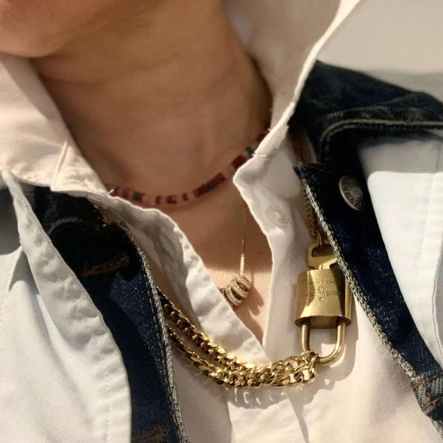 Vintage Lock and Key Cuban Chain Necklaces Set