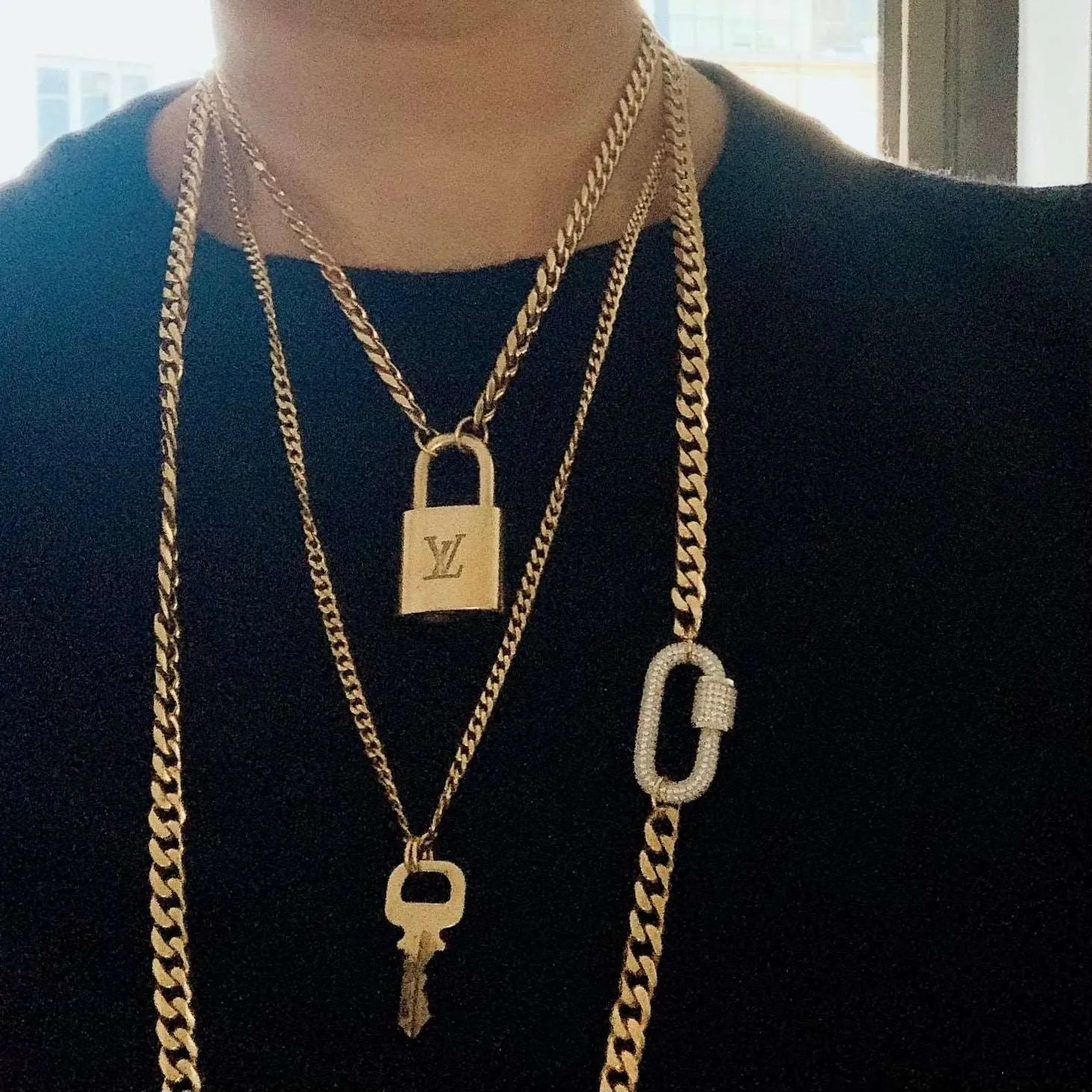 Vintage Lock and Key Cuban Chain Necklaces Set