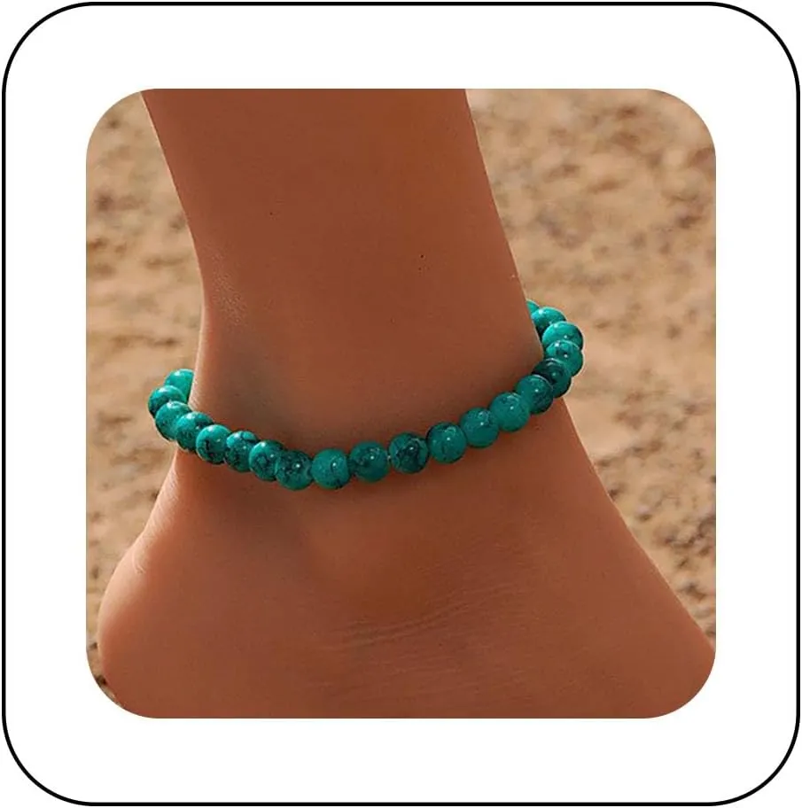 Vintage Turquoise Bead Anklet Ethnic Turquoise Anklet Blue Stone Anklet Bracelet Turquoise Gemstone Anklet Adjustable Turquoise Anklet Foot Chain Jewelry for Women