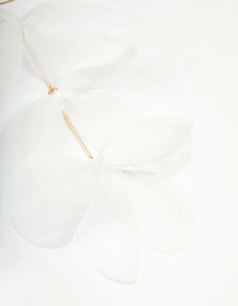 White Chiffon Fabric Petals Drop Earrings