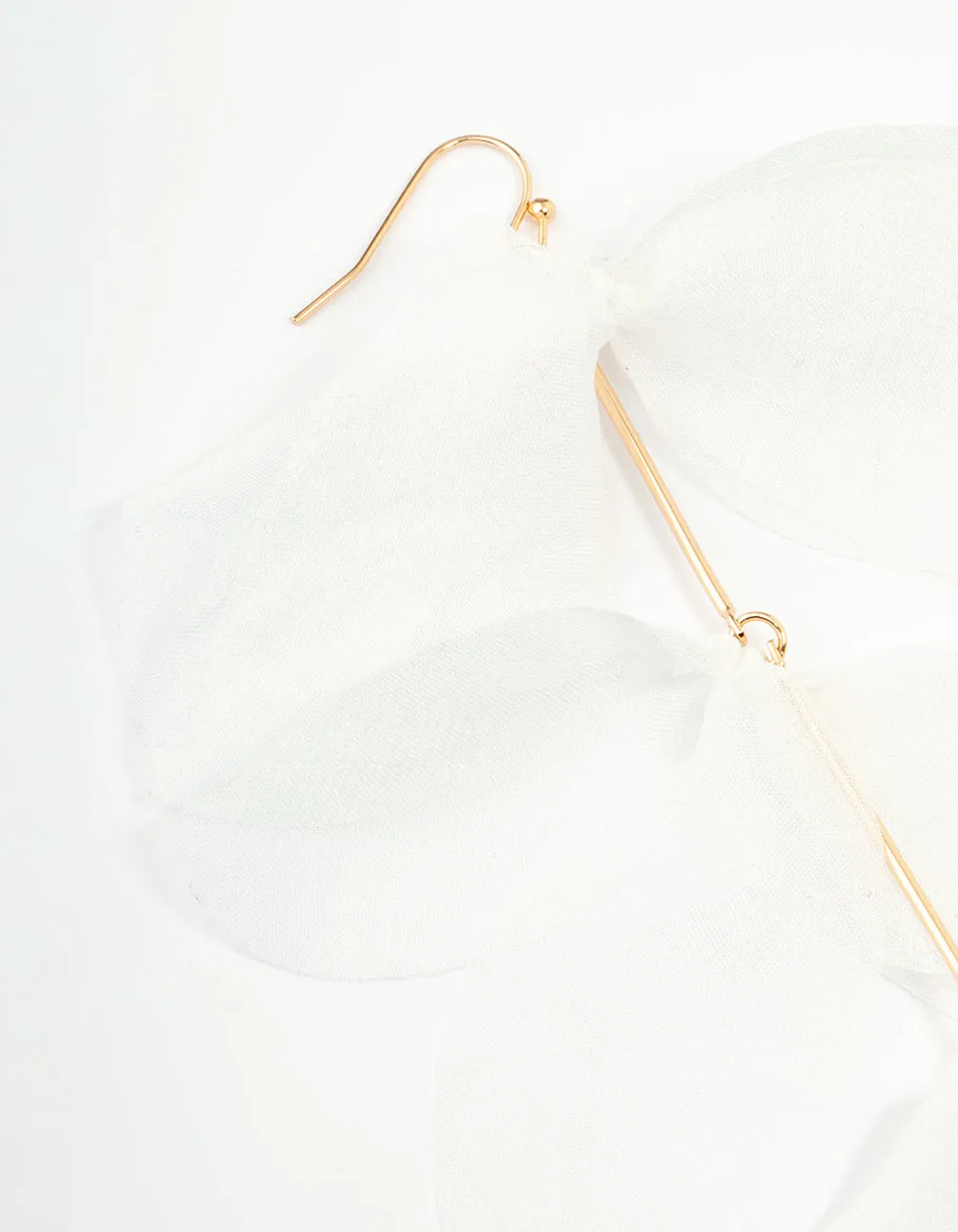 White Chiffon Fabric Petals Drop Earrings