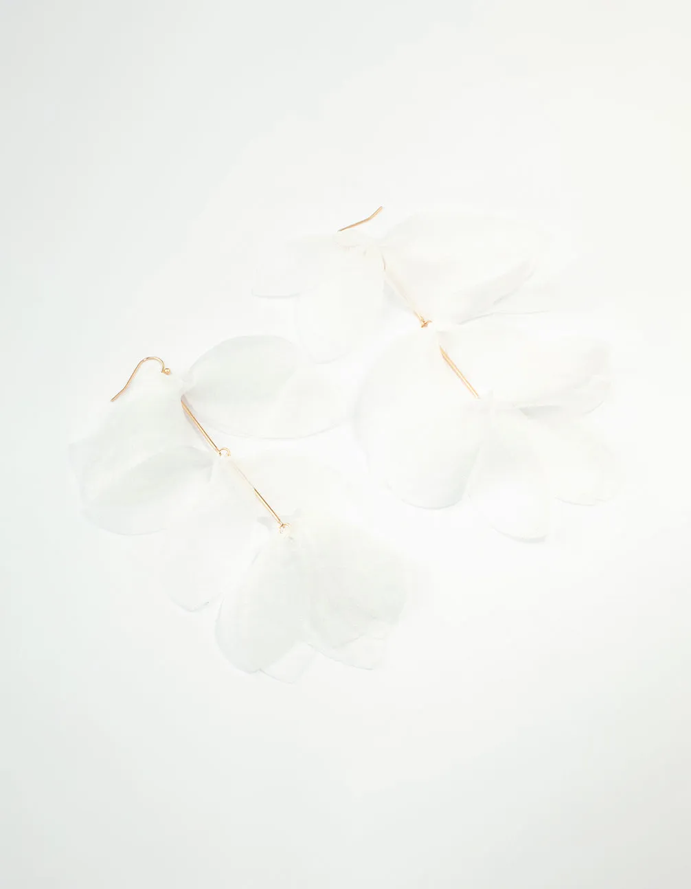 White Chiffon Fabric Petals Drop Earrings