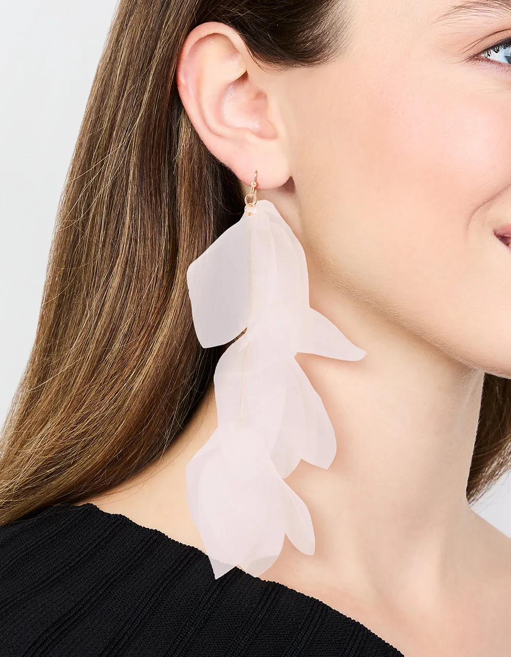 White Chiffon Fabric Petals Drop Earrings