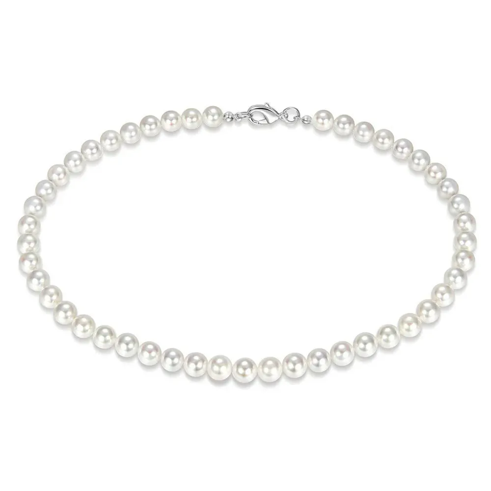 White Pearl Beaded Chain Choker Necklace