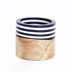 Wood & Resin Napkin Ring Navy & White Set of 4