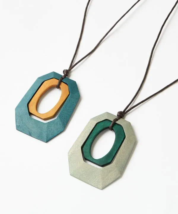 Wood double square top necklace (2 colors) A24WPN044